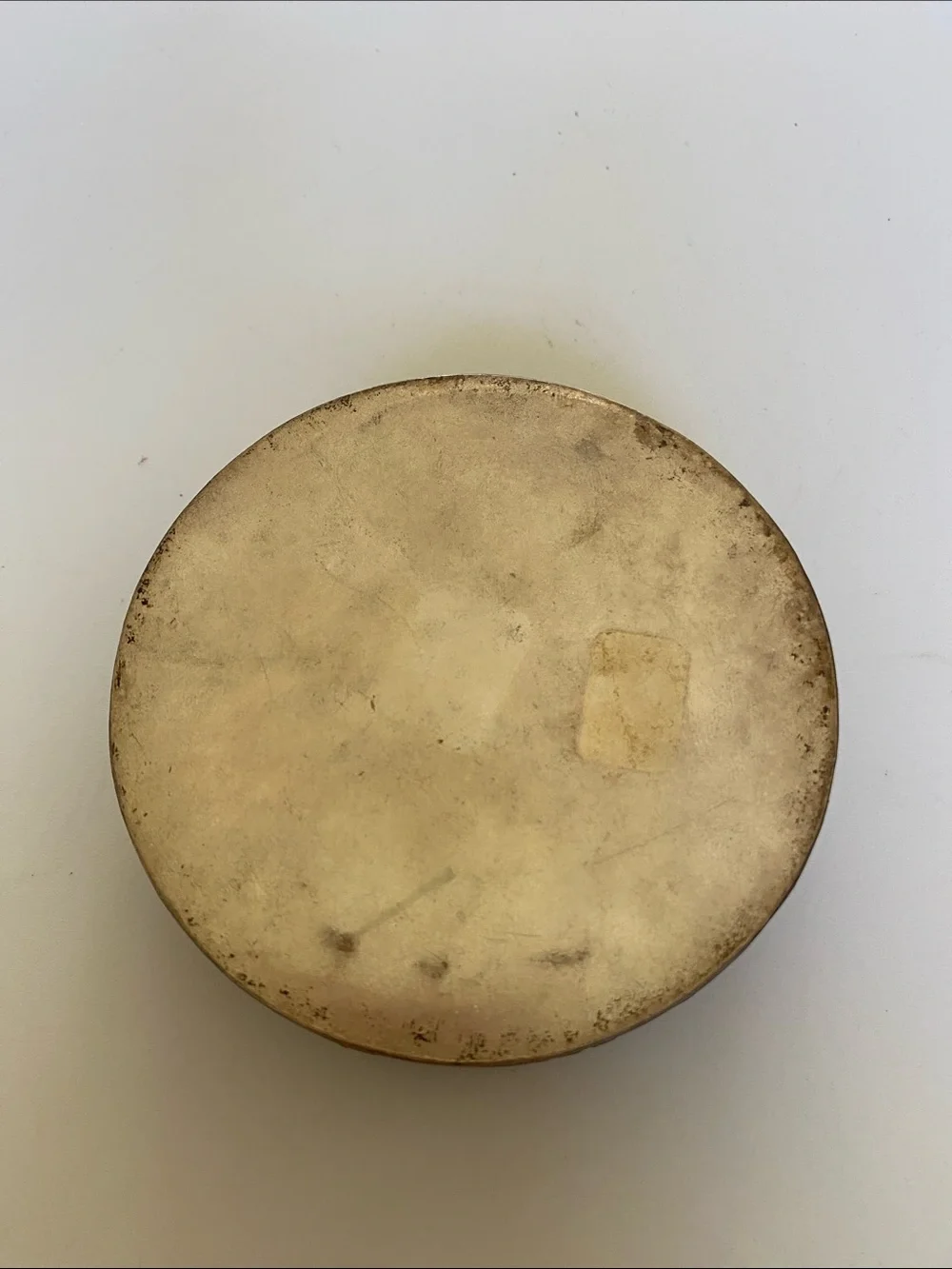 Vintage Asian Hand Painted Porcelain Shard Top Silver Tone Round Trinket Box